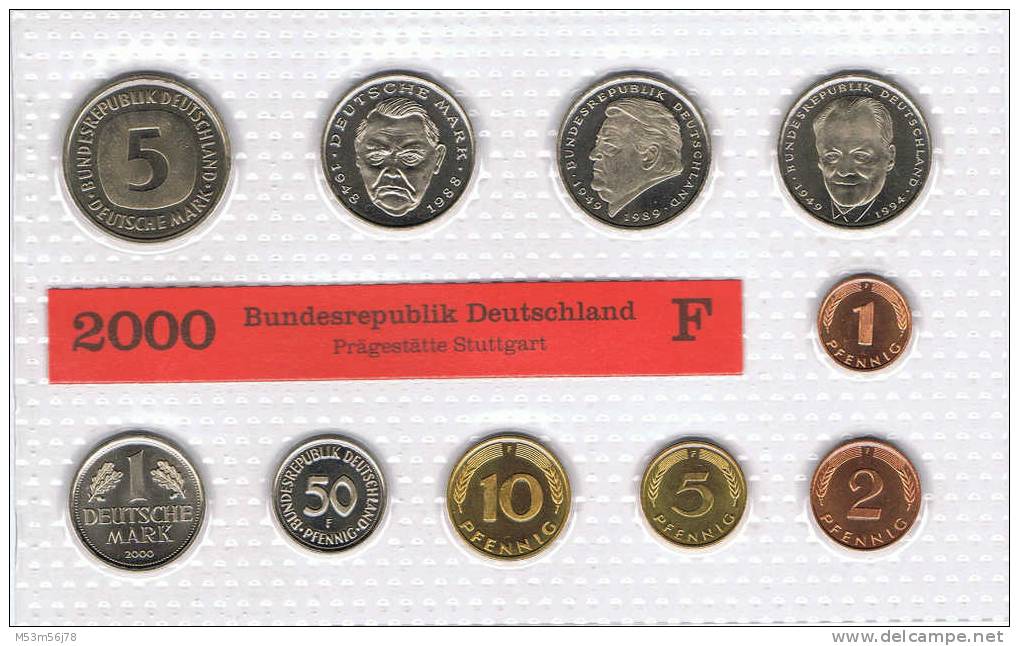 DM Münzsatz Aus Dem Jahr 2000 In Stempelglanz  - Prägestätte F (Stuttgart ) - Mint Sets & Proof Sets