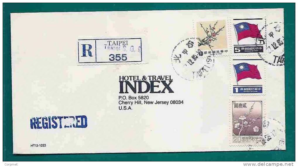 FLAGS And FLOWERS - VF TAIWAN REGISTERED AIR MAIL COVER TAIPEI To NEW JERSEY - Covers