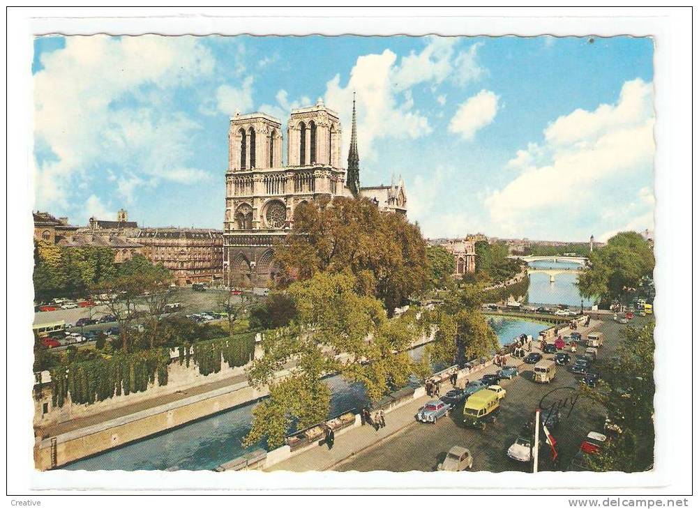 Paris ,La Cathédrale Notre-Dame,le Parvis,le Square De L'Archevêché Et La Seine (Oldtimers) - La Seine Et Ses Bords