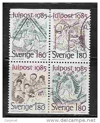 SWEDEN - JULPOST 1985 - Se-tenant Block Of 4 From The Exploided BOOKLET - Yvert # C 1342 - VF USED - Blocks & Sheetlets