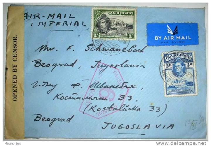 R!, Gold Coast,Cover,Air Mail,Opened,Censored,Par Avion,Letter,vintage - Somalie (1960-...)