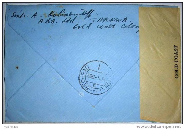 R!, Gold Coast,Cover,Air Mail,Opened,Censored,Par Avion,Letter,vintage - Somalië (1960-...)