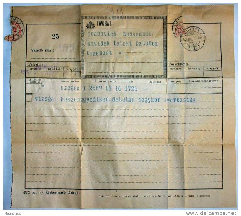 Postal History,Telegram,Cable,Wire,With Label,Hungary,WWII,vintage - Telegraph