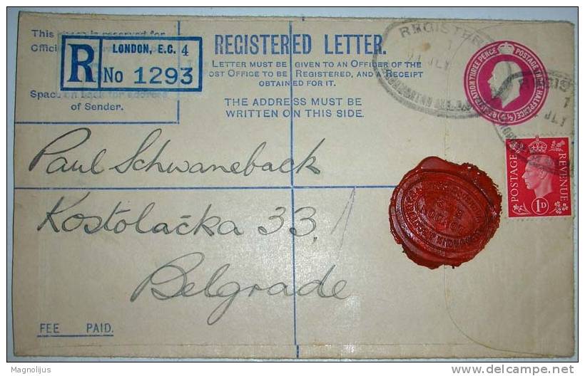 United Kingdom,England,Registered Letter,Stationery Cover,Benjamin J.Scott&Co.,Warnford Court Seal,vintage - Stamped Stationery, Airletters & Aerogrammes