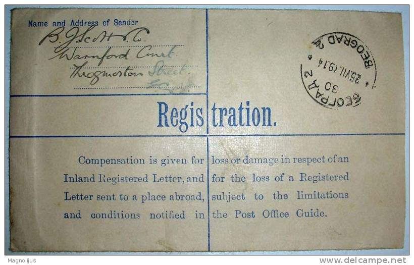 United Kingdom,England,Registered Letter,Stationery Cover,Benjamin J.Scott&Co.,Warnford Court Seal,vintage - Interi Postali