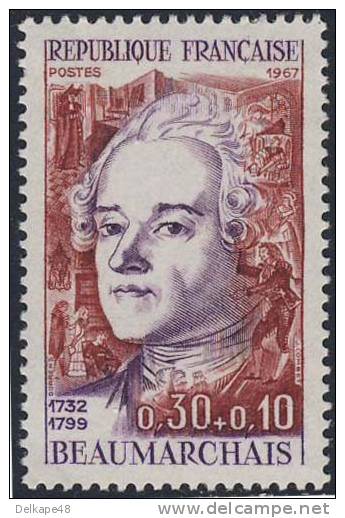 France Rep. Française 1967 Mi 1571 YT 1512 Sc B404 ** Pierre Caron De Beaumarchais, écrivain, Dramaturge / Playwright - Schrijvers