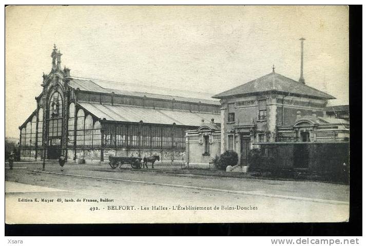 Cpa * BELFORT - Les Halles - Ets Bains Douches .* Attelage * - Belfort - Ville