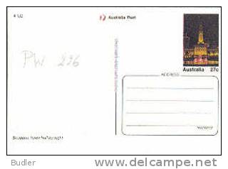 AUSTRALIA : 1985 : Post.Stat. : BRISBANE,NIGHT,LIGHT,ILLUMINATION,SKYSCRAPERS,FOUNTAIN,REFLECTION,TOWN HALL, - Interi Postali