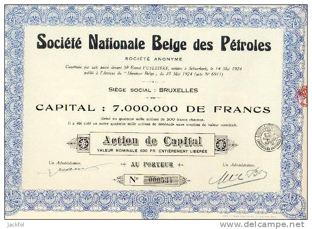 SOCIETE NATIONALE BELGE DES PETROLES - Aardolie