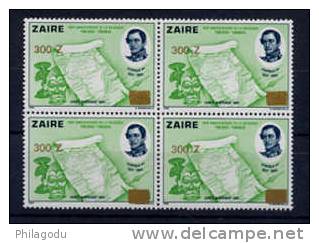 Zaire 150° Anniversaire De La Belgique Surchargé (tranche A), N° 1732**  En Bloc De 4 Neuf - Unused Stamps