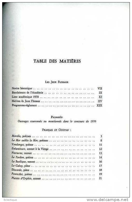 Recueil De L'Académie Des Jeux Floraux 1970 Hôtel D'Assézat, Poésie, Prose, Français, Occitan - Midi-Pyrénées