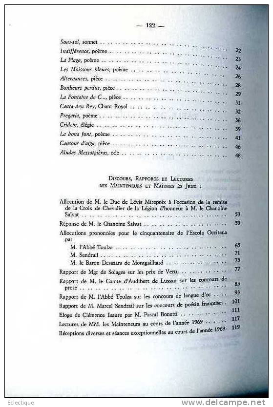 Recueil De L'Académie Des Jeux Floraux 1970 Hôtel D'Assézat, Poésie, Prose, Français, Occitan - Midi-Pyrénées