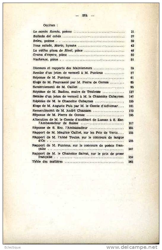 Recueil De L'Académie Des Jeux Floraux 1958 Hôtel D'Assézat, Poésie, Prose, Français, Occitan - Midi-Pyrénées