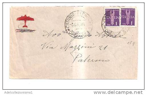 3802)lettera Con 2x1£ Aerea Da Catania A Palermo Il 7-6-1945 - Marcophilia