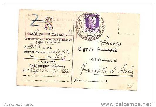 3808)cartolina Con 50c Imperiale P.M. Da Catania A Francavilla Il 20-11-1944 - Marcofilía