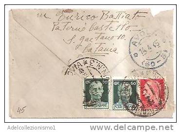 3817)lettera Con 2x60c Imperiale S.F. + 20c Imperiale Da Catania A Avola Il 14-4-1945 - Marcophilia