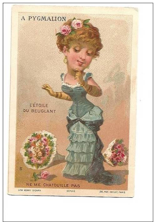 Chromo A Pygmalion Lith. Henry Sicard L´ étoile Du Beuglant Enfant Robe Bleue Bouquet De Fleur S Rose S A4-25 - Altri & Non Classificati