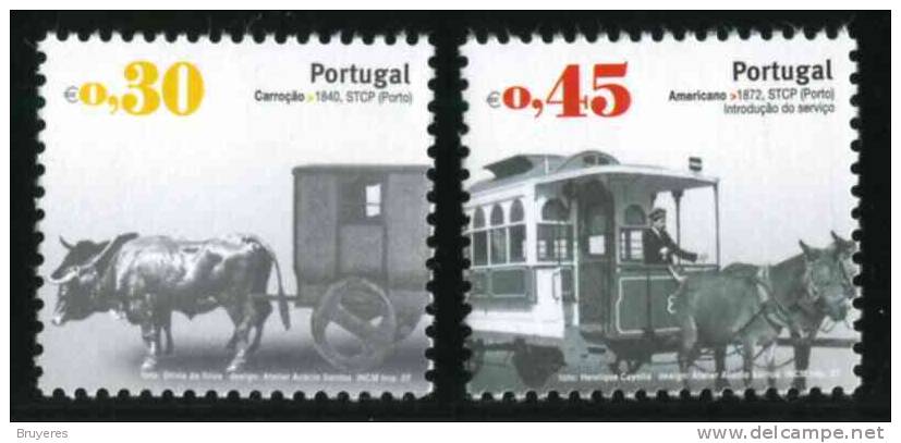 Série De 5 Timbres Gommés Du Portugal "Evolution Des Transports Urbains" - Tramways