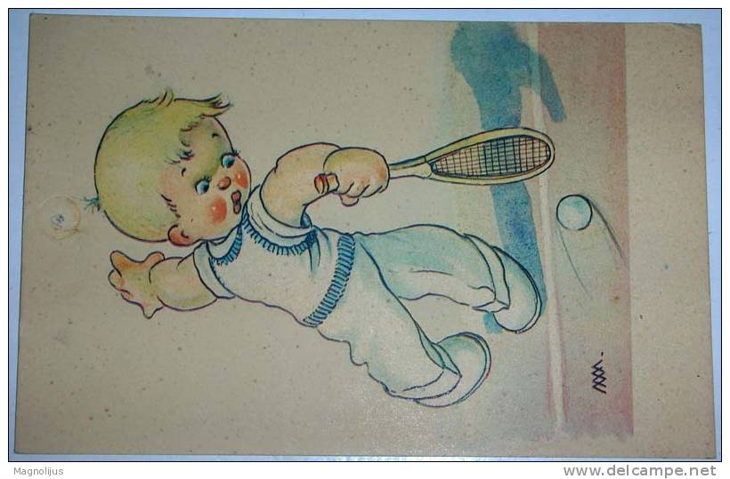 Sport,Tennis,Children,Boy ,As  A Player,Signatured,vintage   Postcard - Tennis