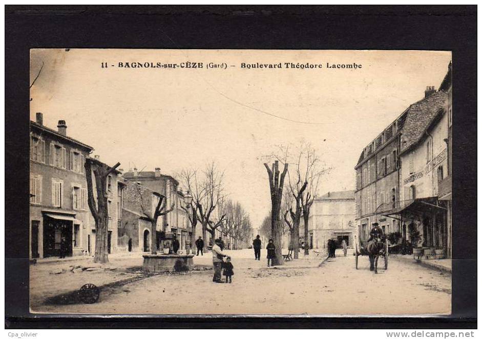 30 BAGNOLS SUR CEZE Boulevard Théodore Lacombe, Animée, Attelage, Ed Bauer 11, 191? - Bagnols-sur-Cèze