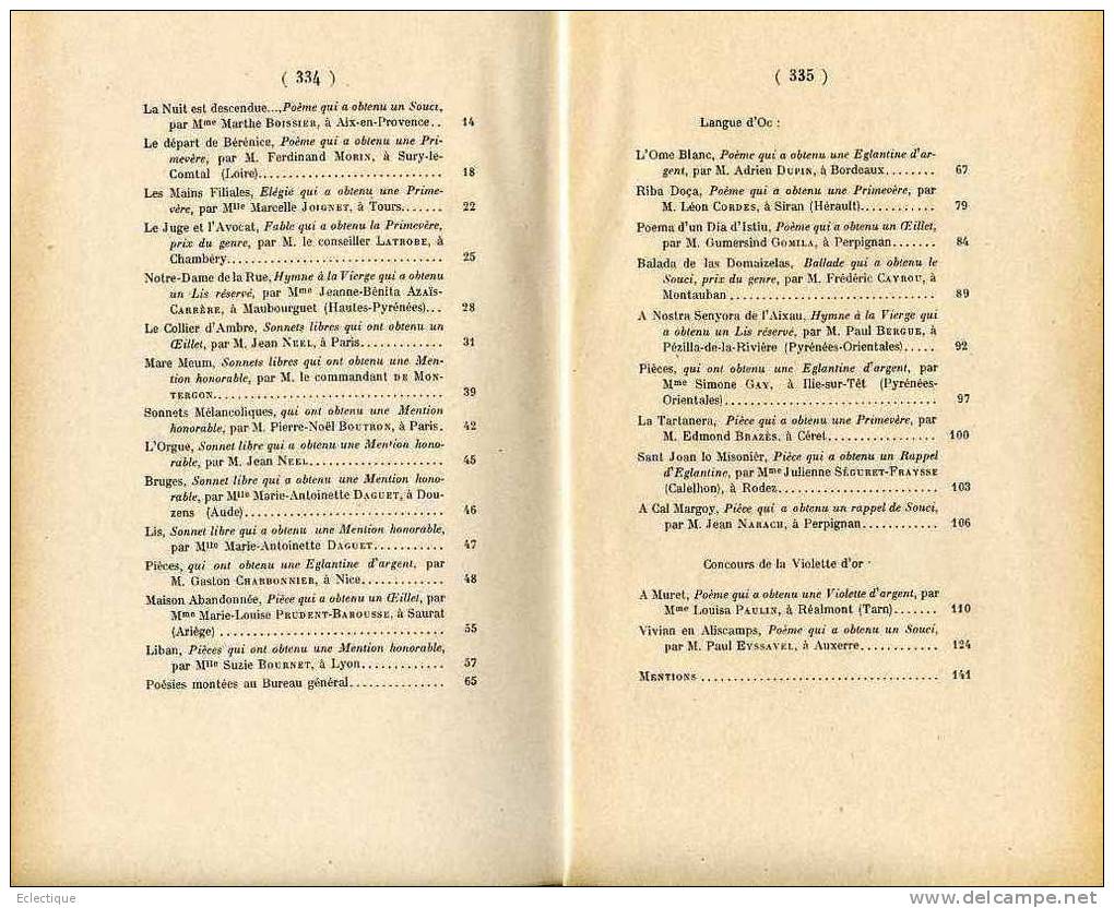 Recueil De L'Académie Des Jeux Floraux 1938, Hôtel D'Assézat, Poésie, Prose, Français, Occitan - Midi-Pyrénées