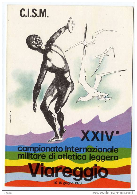 CARTOLINA DOPPIA COMMEMORATIVA CAMPIONATO INTERNAZIONALE MILITARE ATLETICA LEGGERA-VIAREGGIO-ANNO 1970 - Viareggio