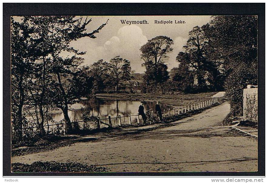 Early Real Photo Postcard Radipole Lake Men & Bicycle Weymouth Dorset - Ref A88 - Weymouth