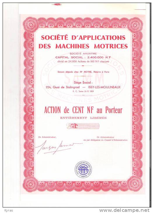 SAMM SOCIETE APPLICATIONS DES MACHINES MOTRICES 100F ISSY  LES MOULINEAUX 1909 - Industrie