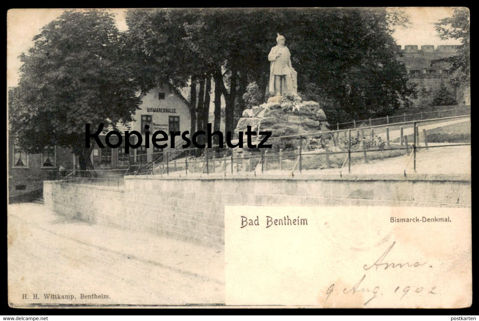 ALTE POSTKARTE BAD BENTHEIM 1902 BISMARCK-DENKMAL BISMARCKHALLE RESTAURATION Bismarckdenkmal Cpa Postcard Ansichtskarte - Bad Bentheim