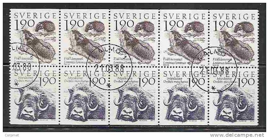 SWEDEN  - BULL + RAT  - Block Of 10 From The Exploided BOOKLET- Yvert # C 1256 -  VF USED - Hojas Bloque