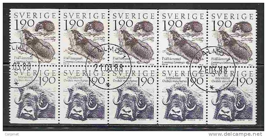 SWEDEN  - BULL + RAT  - Block Of 10 From The Exploided BOOKLET- Yvert # C 1256 -  VF USED - Blokken & Velletjes