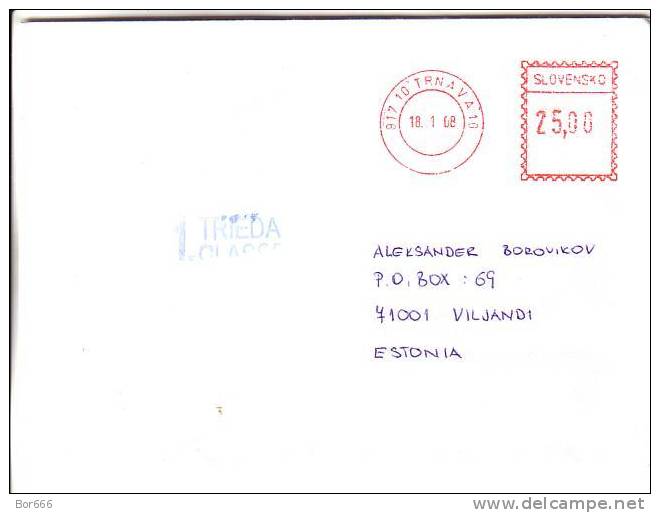GOOD Postal Cover SLOVAKIA To ESTONIA 2008 - Postage Paid 25.00 - Autres & Non Classés