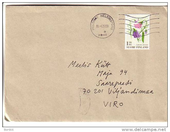 GOOD Postal Cover FINLAND To ESTONIA 2008 - Nice Stamped: Flowers - Covers & Documents