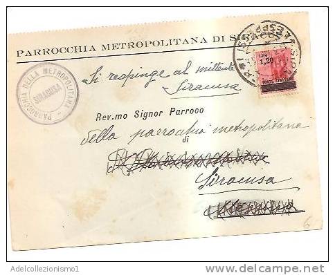 3845)cartolina Con 1.20£ Luogotenenza Da Siracusa A Città Il 24-1-1946 - Marcofilía