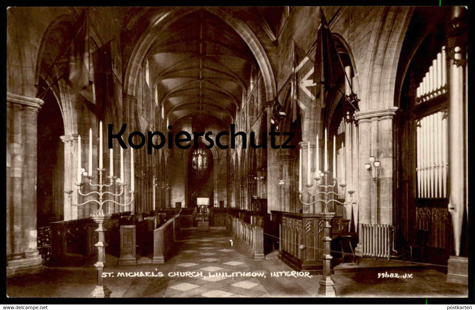 ALTE POSTKARTE LINLITHGOW ST. MICHAELS'S CHURCH INTERIOR West Lothian Orgel Orgue Organ Flag Ansichtskarte Postcard Cpa - West Lothian