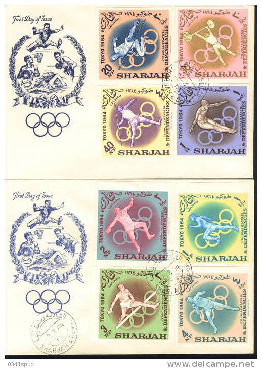 Jeux Olympiques 1964 Tokyo  Sharjah  FDC  Athlétisme Plongeon Haltérophilie - Ete 1964: Tokyo