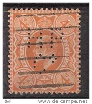 GB, EDWARD VII, 1909, Yvert N ° 122 ,  4 P Orange,  Obl  Perfin / Perforé " H P Cie " , TB , Cote 15 Euros - Oblitérés