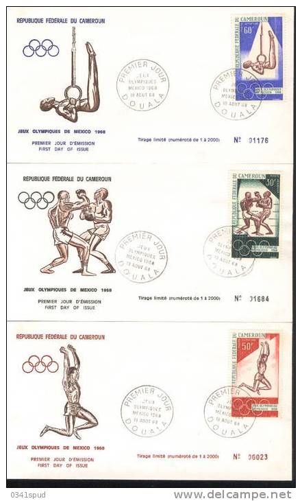 Jeux  Olympiques 1968 Mexico   Cameroun FDC  Athlétisme, Gymnastique, Boxe - Zomer 1968: Mexico-City