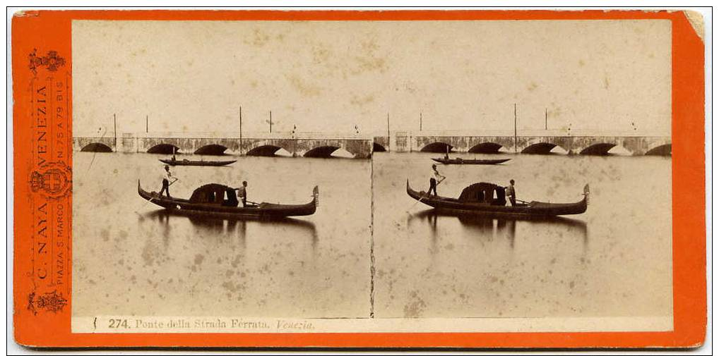 DOPPIA FOTO SU CARTONCINO VENEZIA-PONTE DELLA STRADA FERRATA-ANIMATA-FINE 1800- - Venezia