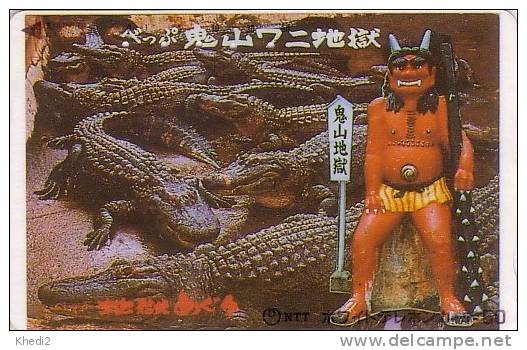 TC Japon Animal Reptile - CROCODILE Et Indien - KROKODIL Japan Tier Telefonkarte - 05 - Crocodiles And Alligators