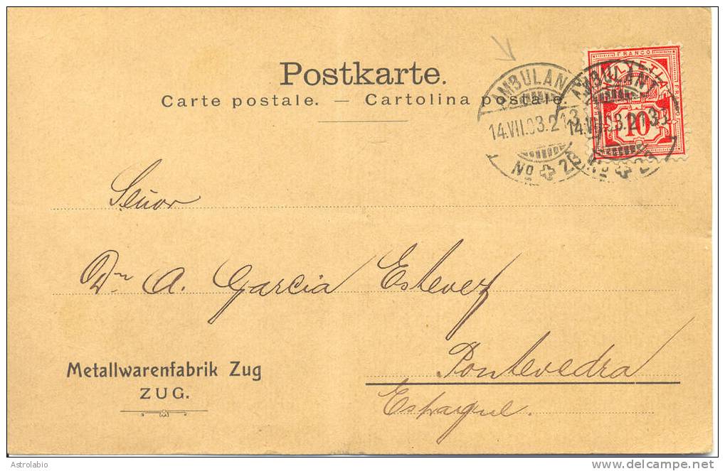 Suisse 1903 " Obliteration Ambulant " Railway, Carte Postale Circulée - Bahnwesen