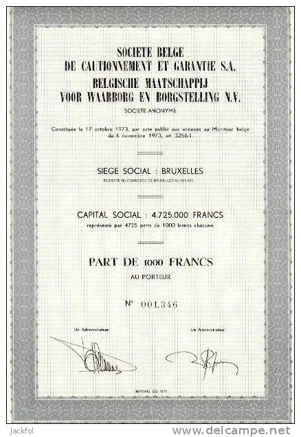 Société Belge De Cautionnement Et Garantie - Belgische Maatschappij Voor Waarborg En Borgstelling - Banca & Assicurazione