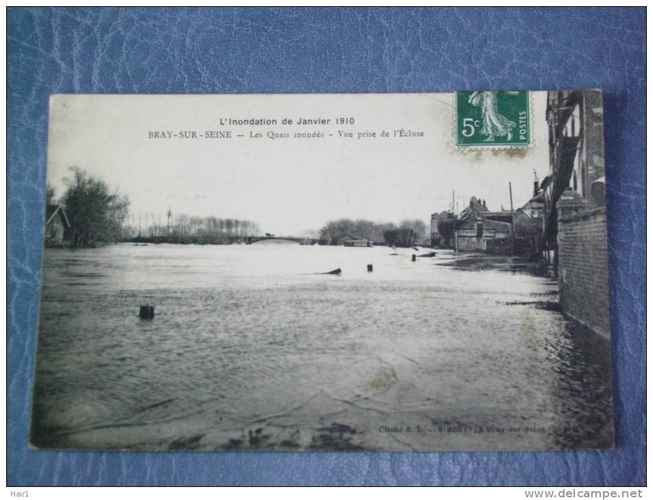 VDS CPA BRAY-SUR-SEINE LES QUAIS INONDES VUE PRISE DE L'ECLUSE L'INONDATION DE JANVIER 1910 - Bray Sur Seine