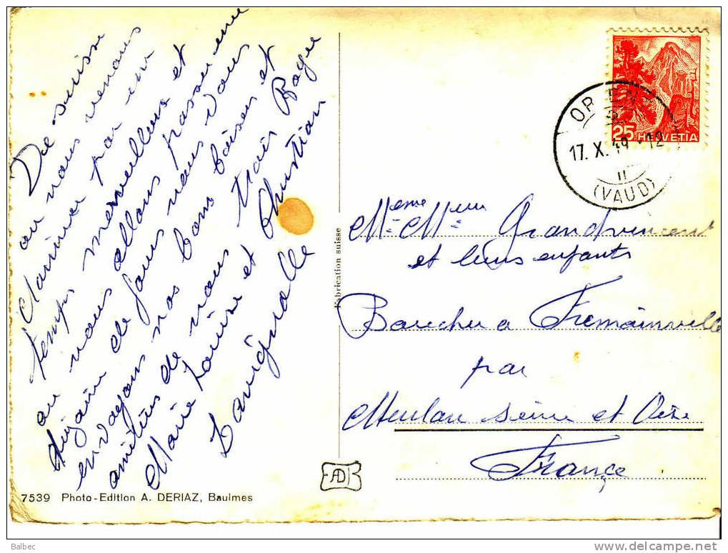 CPA SUISSE N°7539 VALLEE DE JOUX ET LA DENT DE VAULION  1949 - Vaulion