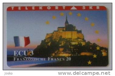 FRANCAISE FRANCS ( Denmark Rare Card ) France Money * French Francs - Castle - Chateau * Flag Drapeau Bandera Flags - Cultural