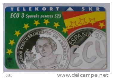 EURO COIN (Denmark Rare) SPAIN ESPANA*** Metal Money Monnaie (monnaies) Coins Munze (munzen) Moneda Moneta* Flag Drapeau - Cultural