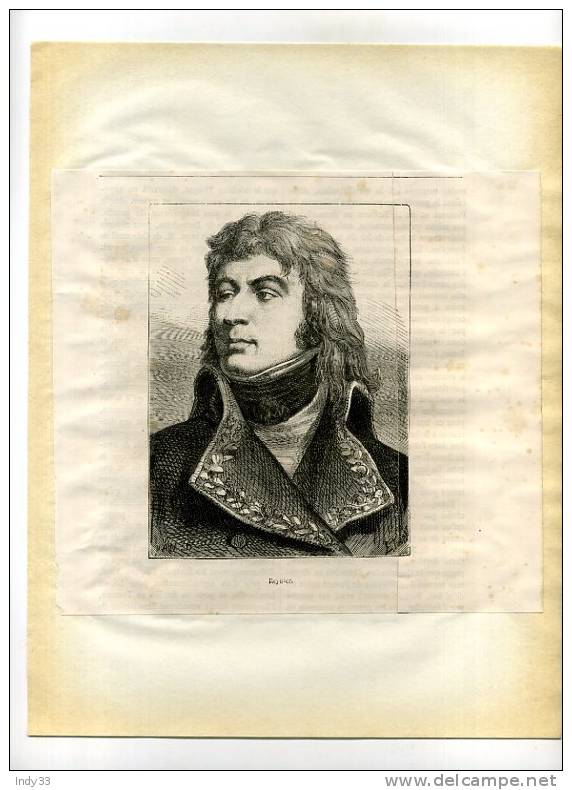 - PORTRAIT DE REYNIER  . GRAVURE SUR BOIS DU XIXe S. DECOUPEE ET COLLEE SUR PAPIER - Prints & Engravings