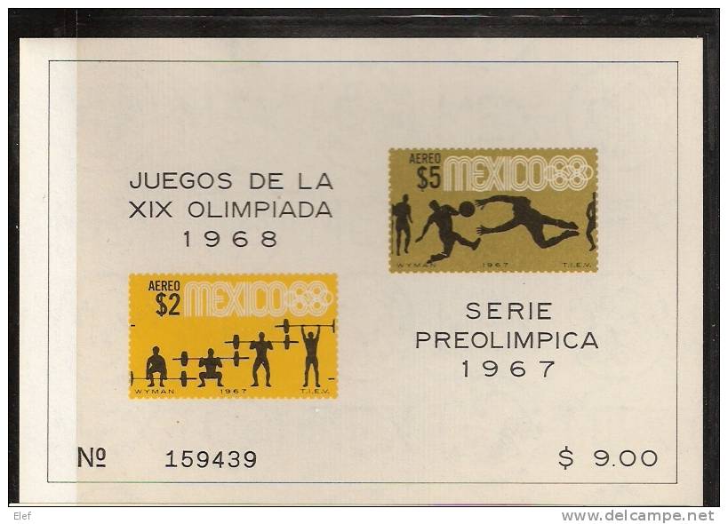 MEXICO, Jeux Olympiques 1968 , Bloc Feuillet Yvert N° 10 Neuf **, Série 1967 " FOOTBALL, Haltérophilie" ; TB - Ete 1968: Mexico