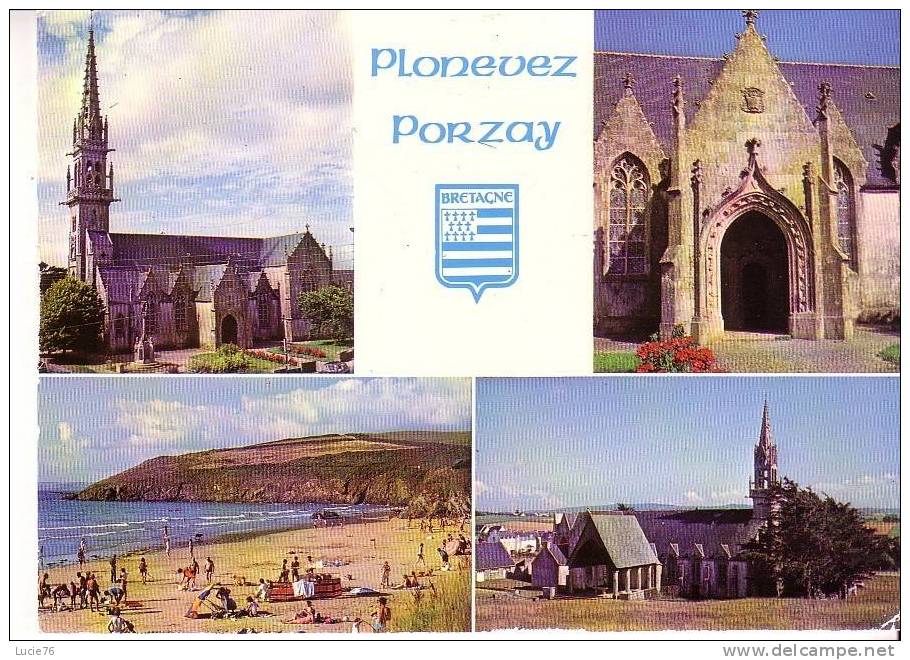 PLONEVEZ PORZAY -  4 Vues :  L´Eglise, Le Porche, La Plage De Kervel Et La Chapelle De Sainte Anne La Palud -   N° 6739 - Plonévez-Porzay