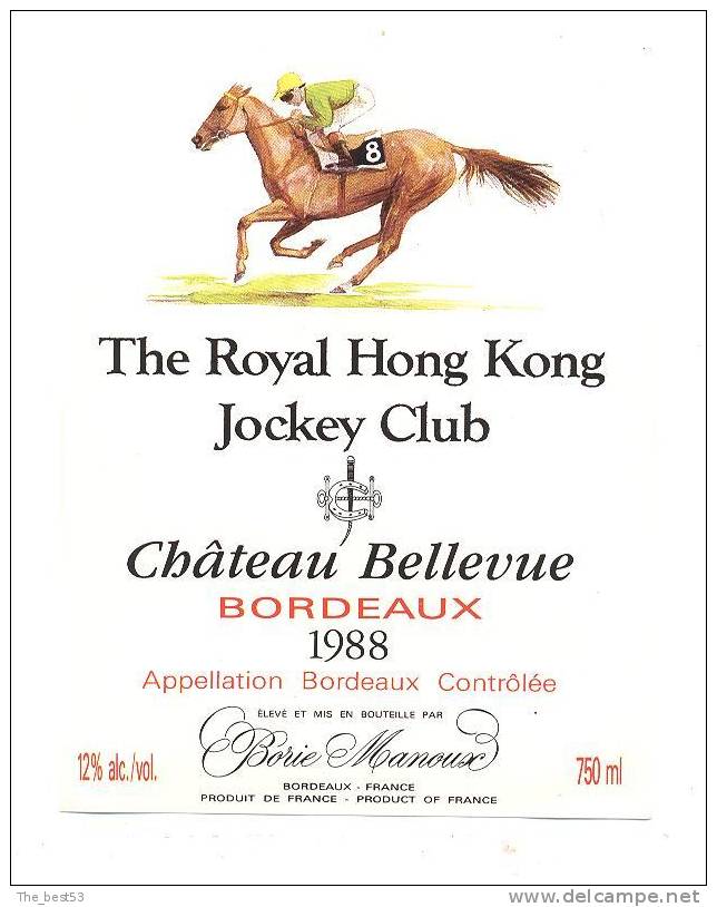 Etiquette   Cuvée The Royal Hong Kong Jockey Club   (Thème Chevaux)  Illustrateur - Caballos